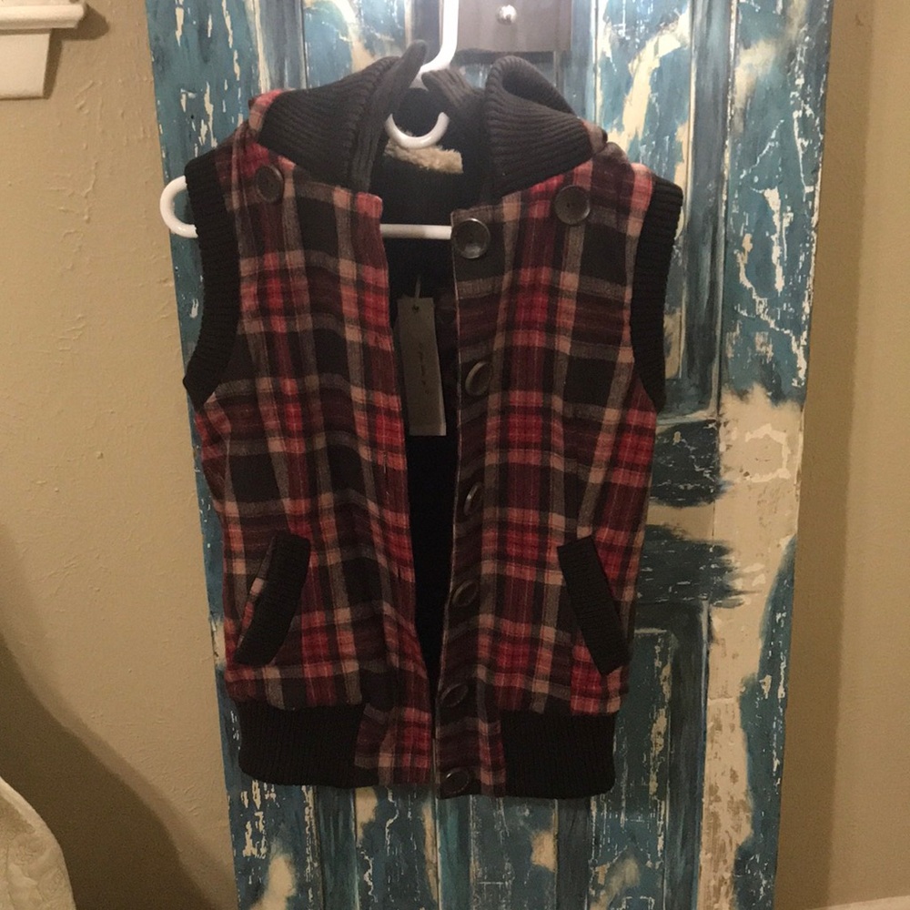 Miss Me wool blend hoodie vest.